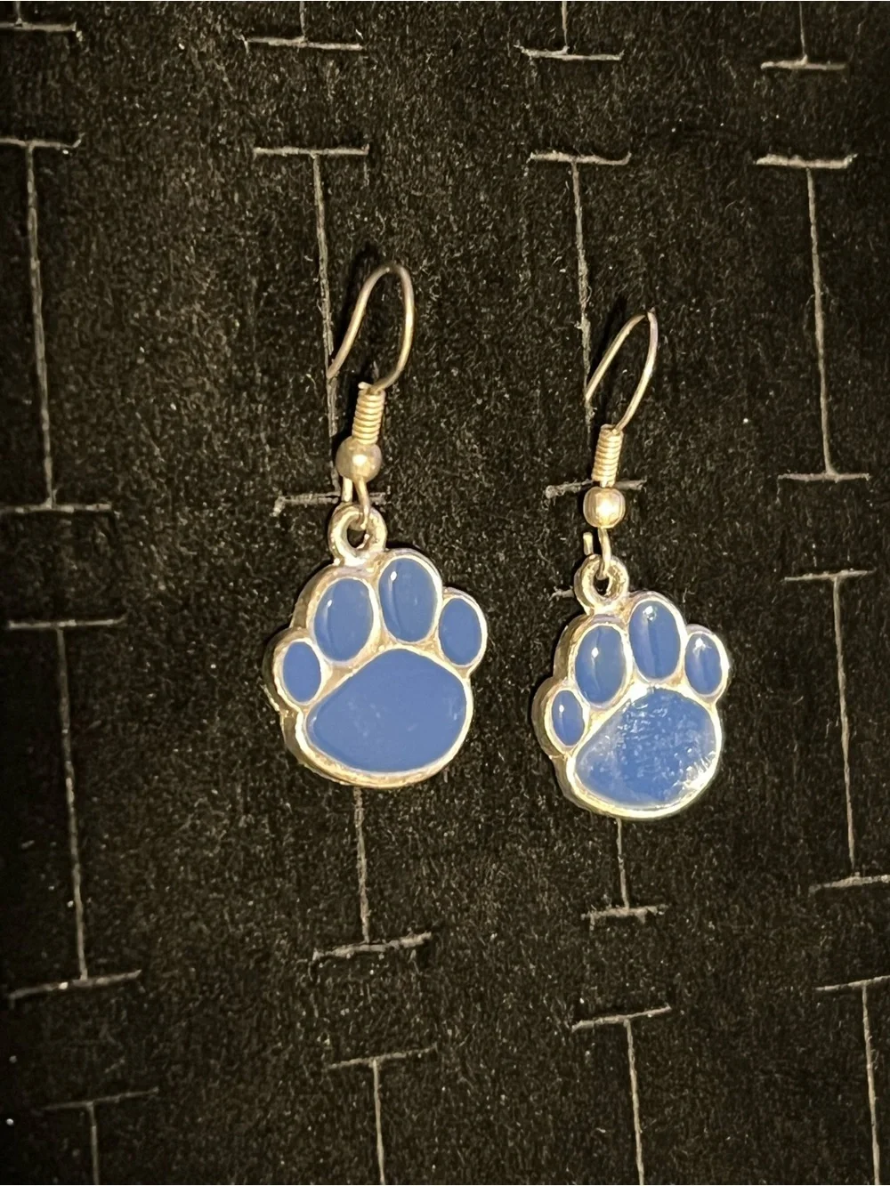 Silver toned Blue Paw Print Dangle Earrings for Pet Lovers